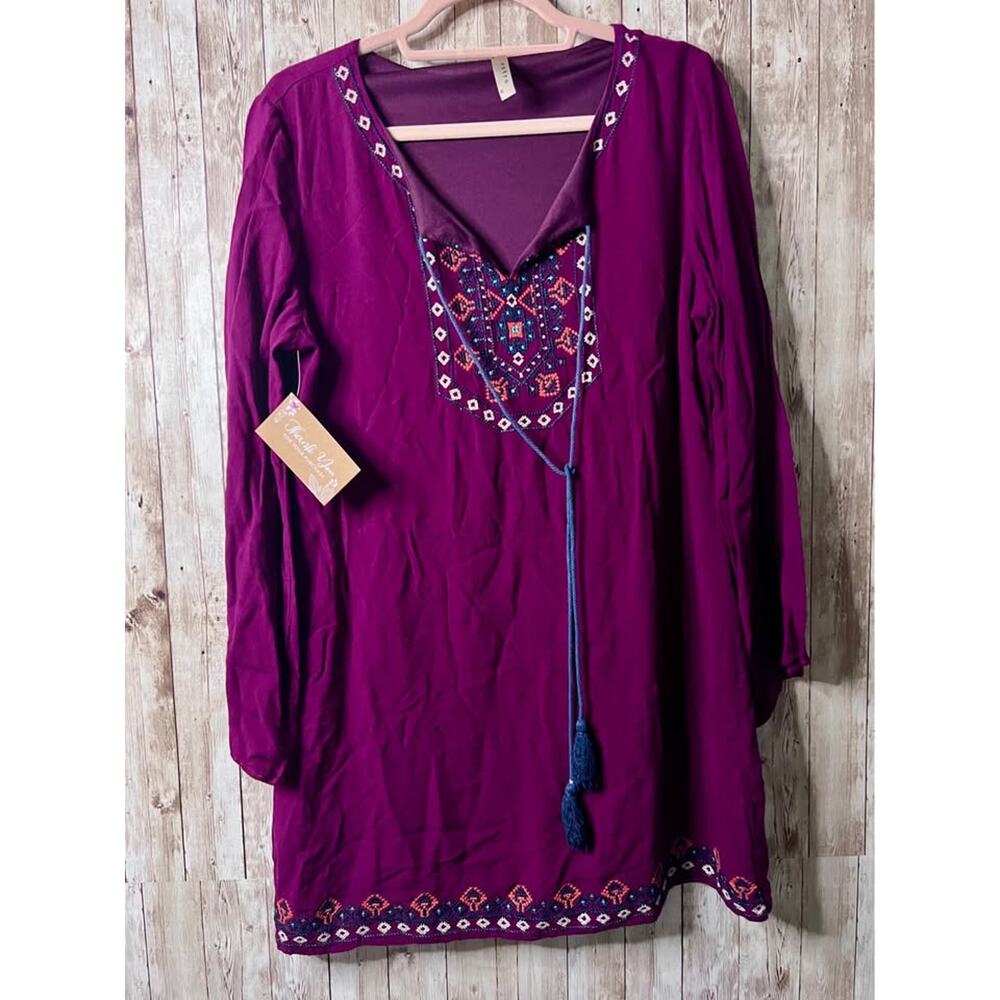 Entro Purple Embroidered Tunic Dress – Size Medium